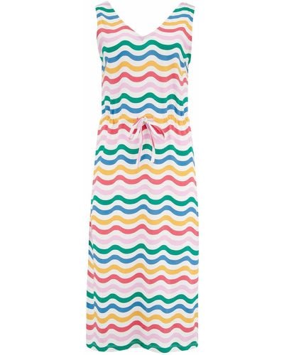 Sugarhill Gilly Jersey Midi Dress Multi, Wavy Rainbow Stripes - White