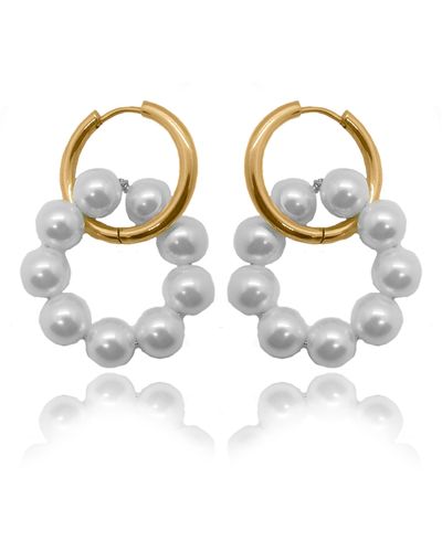 VIEA Elise Pearl Double Hoop Earrings - White