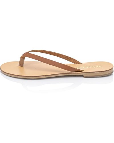 Ancientoo Achelois Tan Handcrafted Leather Flip Flop Sandal For - Pink
