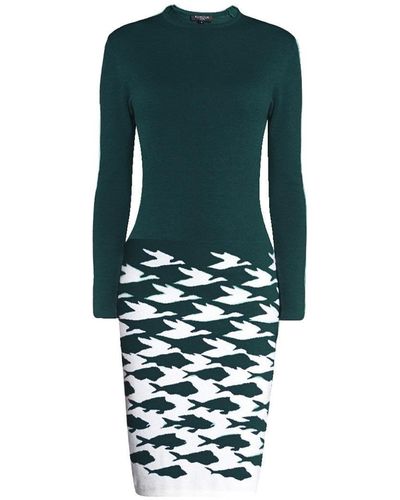 Rumour London Sea & Sky Knitted Jacquard Dress In Forest - Green