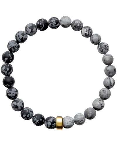 Ora Pearls Aro Men's Snowflake Obsidian & Map Jasper Bracelet Gold Bead - Black