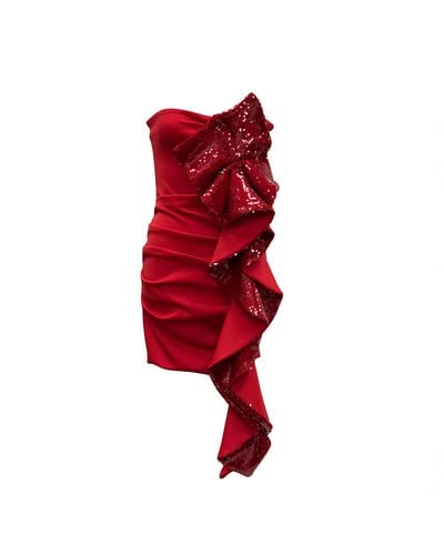 Meraki Official Sequin Ruffle Mini Dress - Red