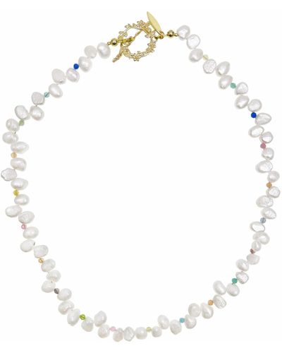 Farra Flower Petal Shaped Freshwater Pearls Necklace - Metallic