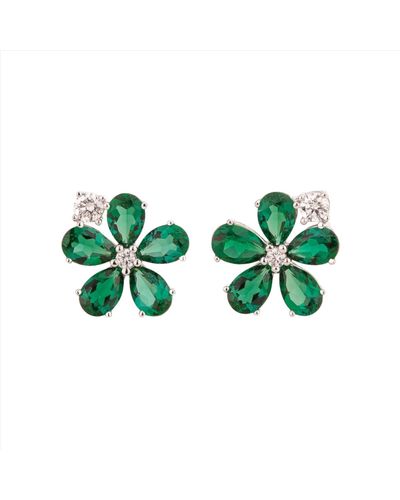 Juvetti Florea White Gold Earrings In Diamonds & Emeralds - Green