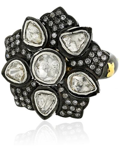 Artisan 14k Gold 925 Sterling Silver Handmade Designer Ring Uncut Diamond Jewellery - Black