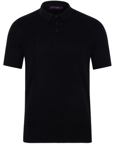 Paul James Knitwear S Ultra Fine Cotton Earl Short Sleeve Polo Shirt - Black