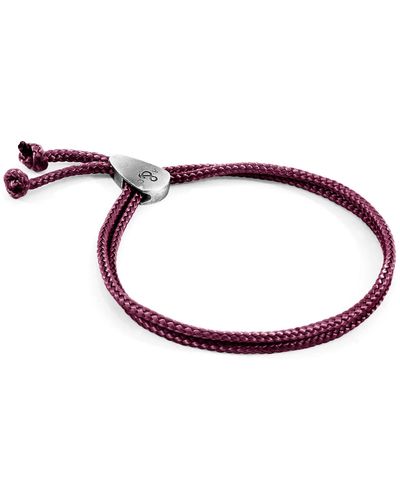 Anchor and Crew Aubergine Purple Pembroke Silver & Rope Bracelet - Multicolour
