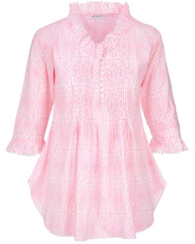 At Last Sophie Cotton Shirt In Baby Pink & White