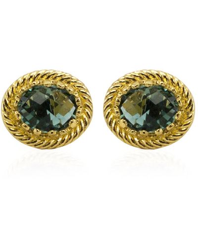 Vintouch Italy Luccichio Green Agate Stud Earrings - Yellow
