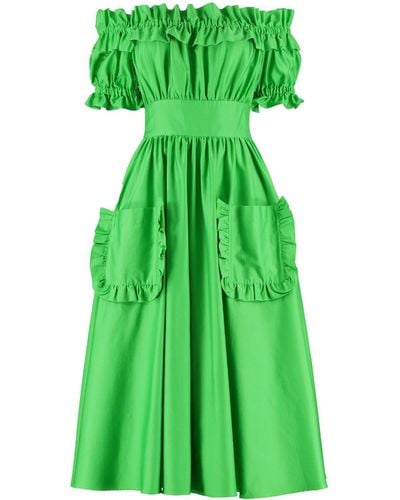 Lavaand The Tamsin Bardot Ruffle Pocket Midi Dress In Island - Green