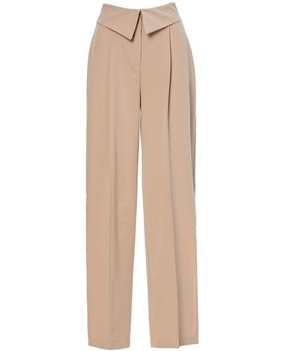BLUZAT Beige Wide Leg Pants With Reversed Waistband - Natural