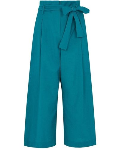 Emily and Fin Gilda Cotton Linen Teal Trouser - Blue