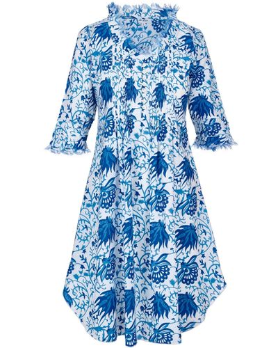At Last Annabel Cotton Tunic In Botanical Flower - Blue