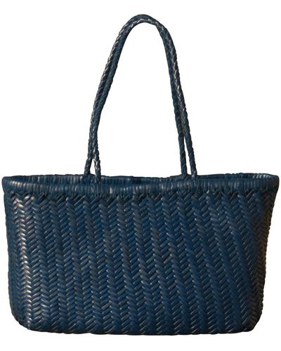 Rimini Zigzag Woven Leather Handbag 'viviana' Small Size - Blue