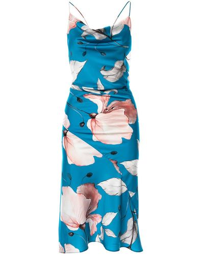 ROSERRY Cannington Cowl Neck Satin Midi Printed Dress - Blue