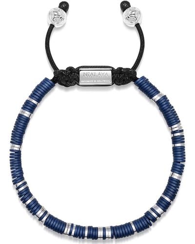 Nialaya Beaded Bracelet With Dark Blue And Silver Disc Beads