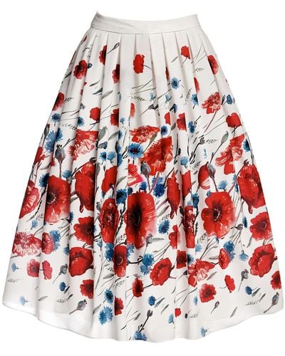 Rumour London Poppy Floral Print Midi Skirt - Red