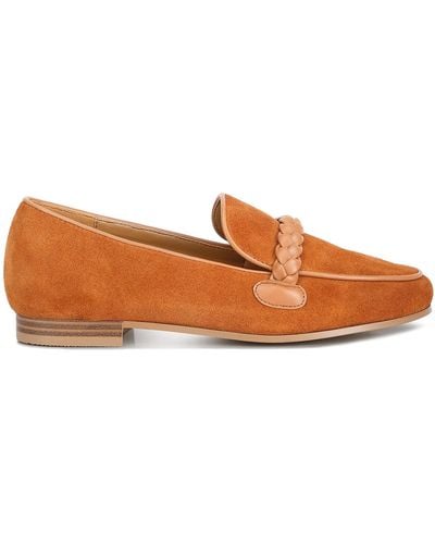 Rag & Co Echo Suede Leather Braided Detail Loafers In Tan - Brown