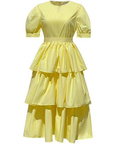 Madeleine Simon Studio The Fibonacci Dress In Tiered Yellow Eco-tex Cotton