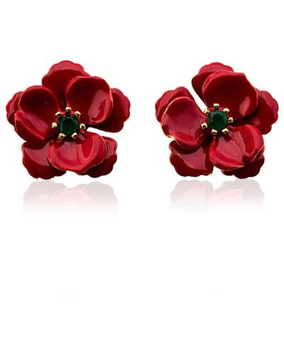 Milou Jewelry Viola Flower Earrings - Red