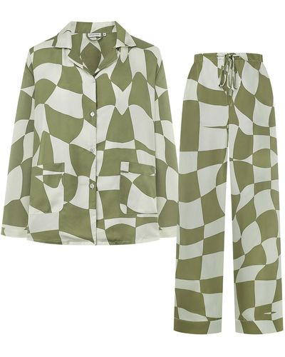 NOT JUST PAJAMA King Of Chess Long Silk Pyjama Set For - Green