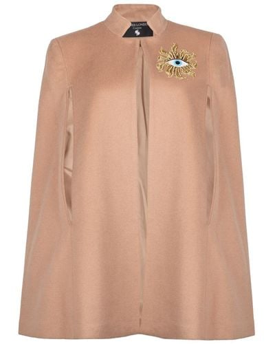 Laines London Neutrals Laines Couture Wool Blend Cape With Embellished Mystic Eye - Natural