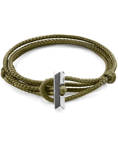 Anchor and Crew Khaki Oxford Silver & Rope Bracelet - Green