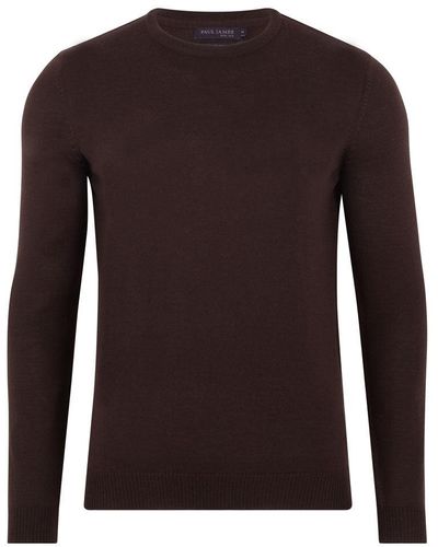 Paul James Knitwear S Extra Fine Merino Wool Callington Crew Neck Sweater - Brown