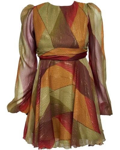 Sofia Tsereteli Short Silk Dress In Multicolored Patch - Brown
