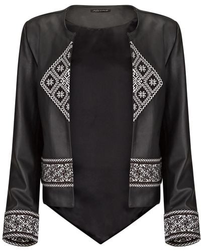 Boutique Kaotique Leather Embroidered Jacket - Black