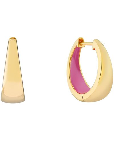 Auree Havana Flamingo Pink Enamel & Gold huggie Hoop Earrings - Metallic