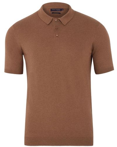 Paul James Knitwear S Ultra Fine Cotton Earl Short Sleeve Polo Shirt - Brown