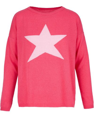 At Last Cashmere Mix Jumper In Coral With Pink Star