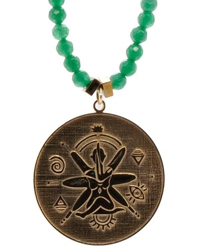 Ebru Jewelry See The Good Spiritual Journey Green Jade Stone Beaded Necklace - Metallic