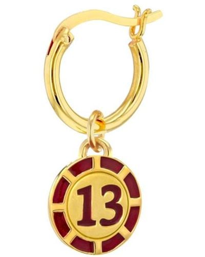True Rocks Red Enamel & 18kt Gold Plated 13 Poker Chip Mini Charm On Gold Plated Hoop Earring - Metallic