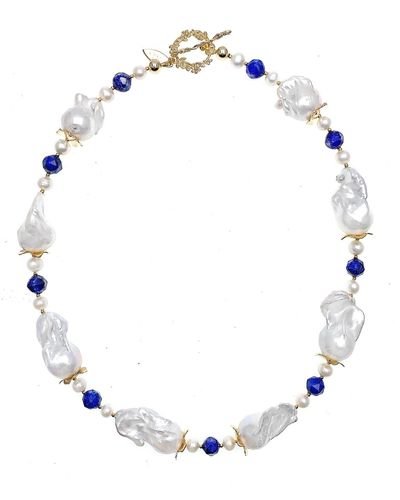 Farra Baroque Pearls With Lapis Timeless Necklace - White
