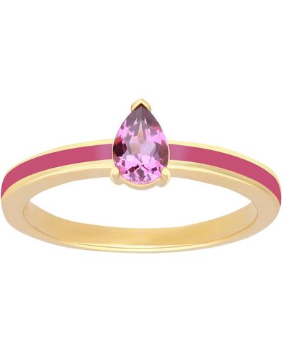 Gemondo Pink Enamel & Rhodolite Ring In Gold Plated Silver
