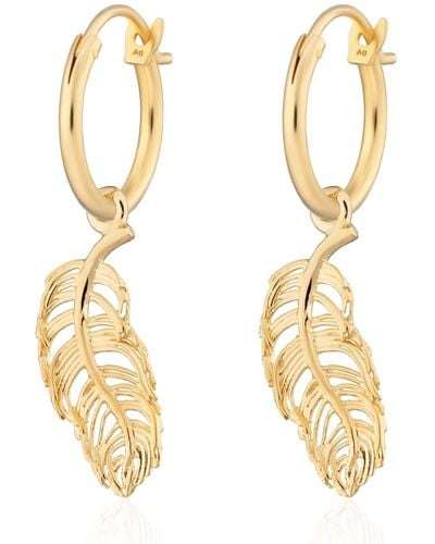 Lily Charmed Plated Feather Charm Hoop Earrings - Metallic