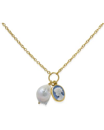 Vintouch Italy Sky Blue Cameo With A Pearl Necklace - Multicolor