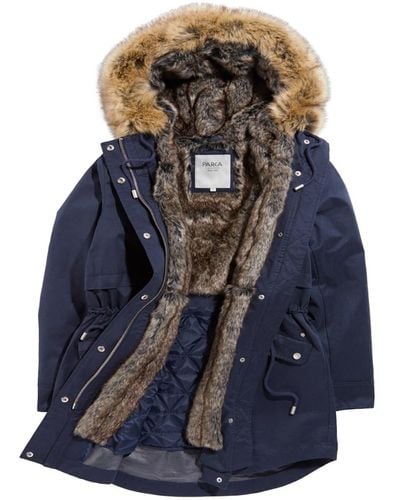 Parka London Caversham Faux Fur Parka - Blue