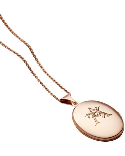Posh Totty Designs Rose Gold Plated Floral Engraved Initial Oval Locket Necklace - Metallic