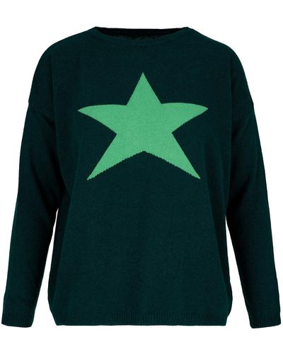 At Last Cashmere Mix Jumper In Forest Green With Green Star