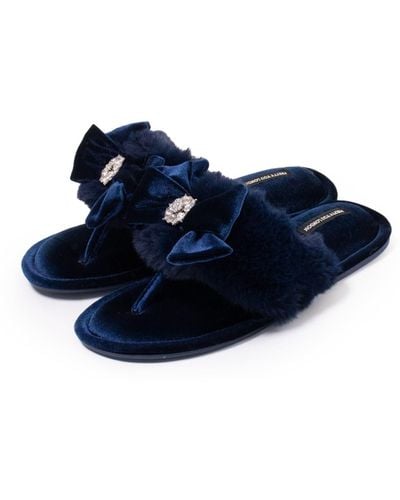 Pretty You London Amelie Toe Post Slipper With Diamante Detail In Navy - Blue