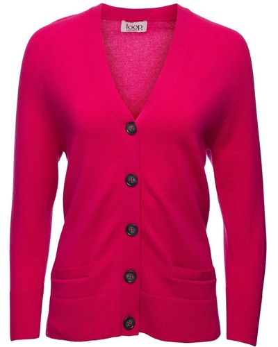 Loop Cashmere Relaxed V Neck Cashmere Cardigan - Pink