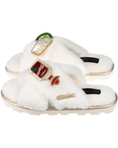 Laines London Ultralight Chic Laines Slipper Sliders With Tequila Slammer Brooches - Metallic