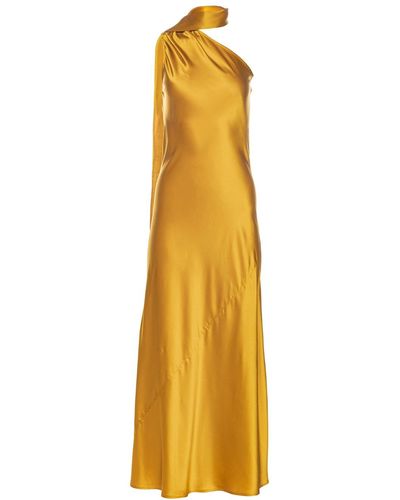 Vasiliki Atelier Amal Silk Slip Dress With Floral Corsage - Metallic