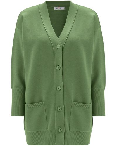 Peraluna V Neck Long Knit Cardigan - Green