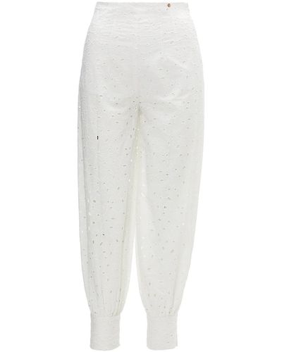 Nissa Embroidered Cotton Pants - White