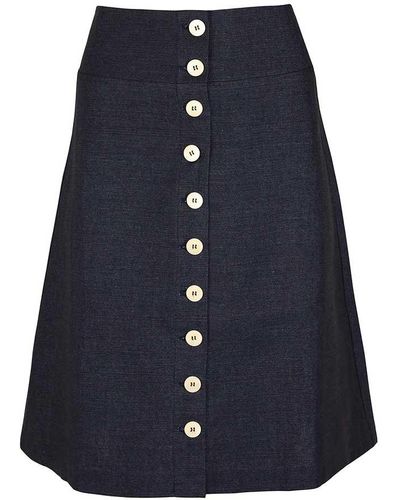 blonde gone rogue Linen Midi Skirt, Upcycled Linen, In Navy - Blue