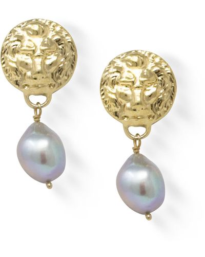Vintouch Italy The Lion -plated Pearl Earrings - Metallic